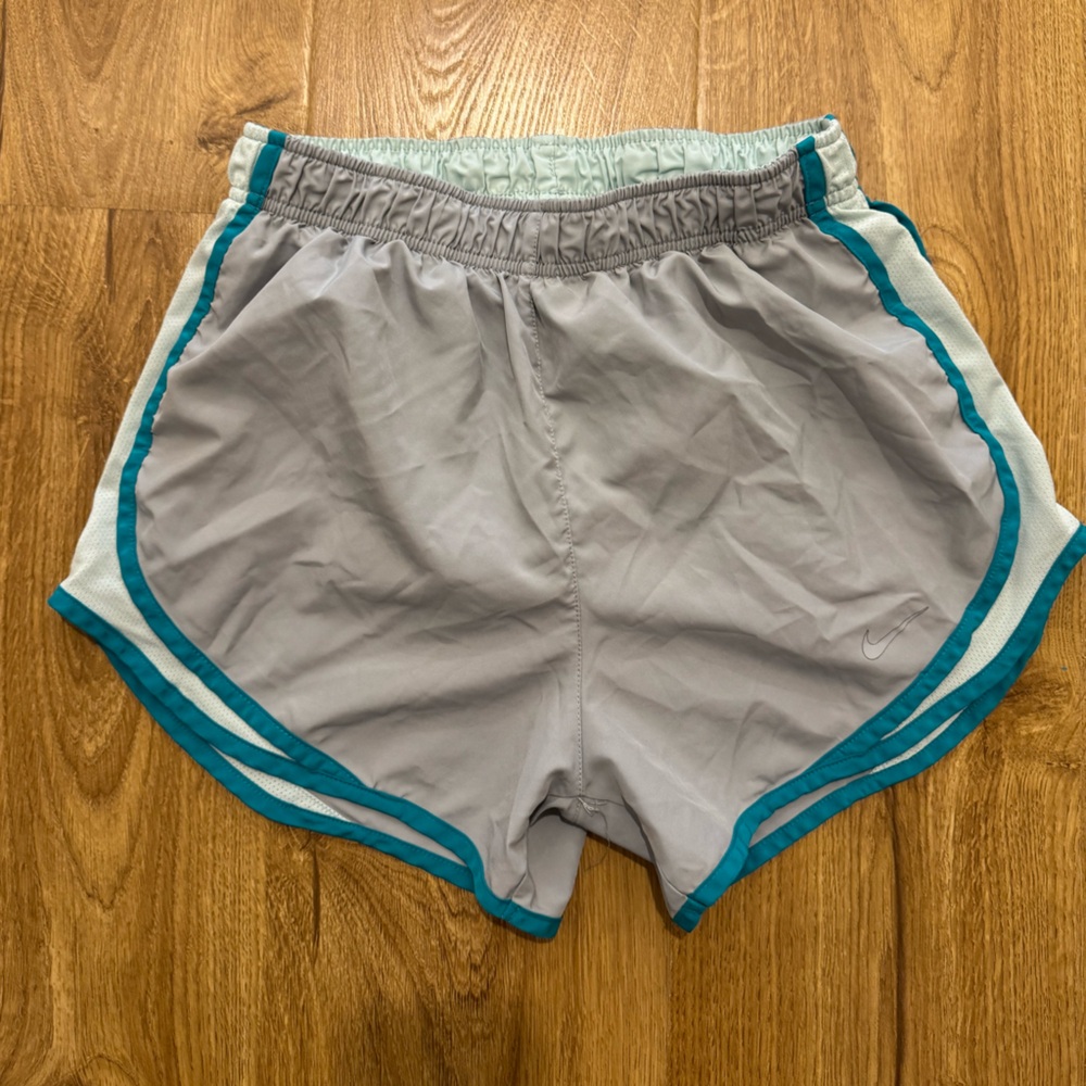 Nike Gray Athletic Shorts with Teal Trim